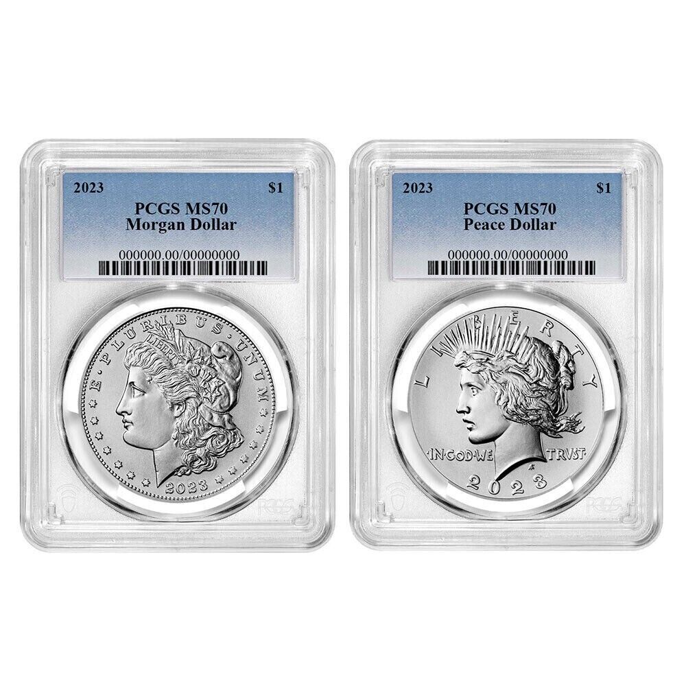 2023 Morgan & Peace Silver Dollar $1 (MS70) PCGS - 2pc Coin Set - presale