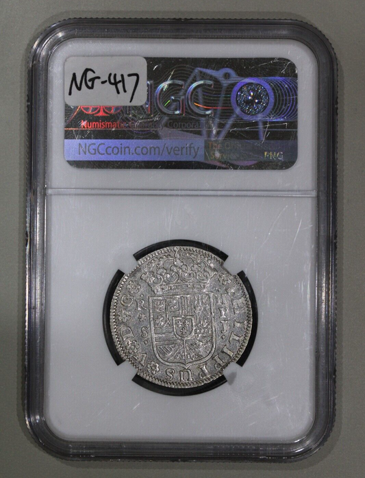 1737 PJ Seville Spain 2 Reales NGC AU53 Silver Coin