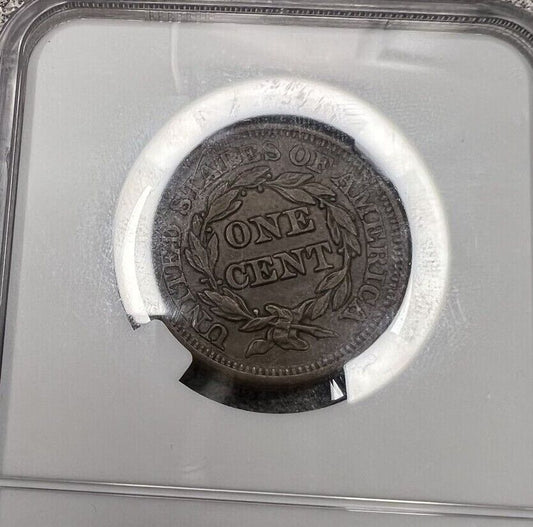 1848 (AU58 BN) Braided Hair Large Cent 1c NGC Graded Coin