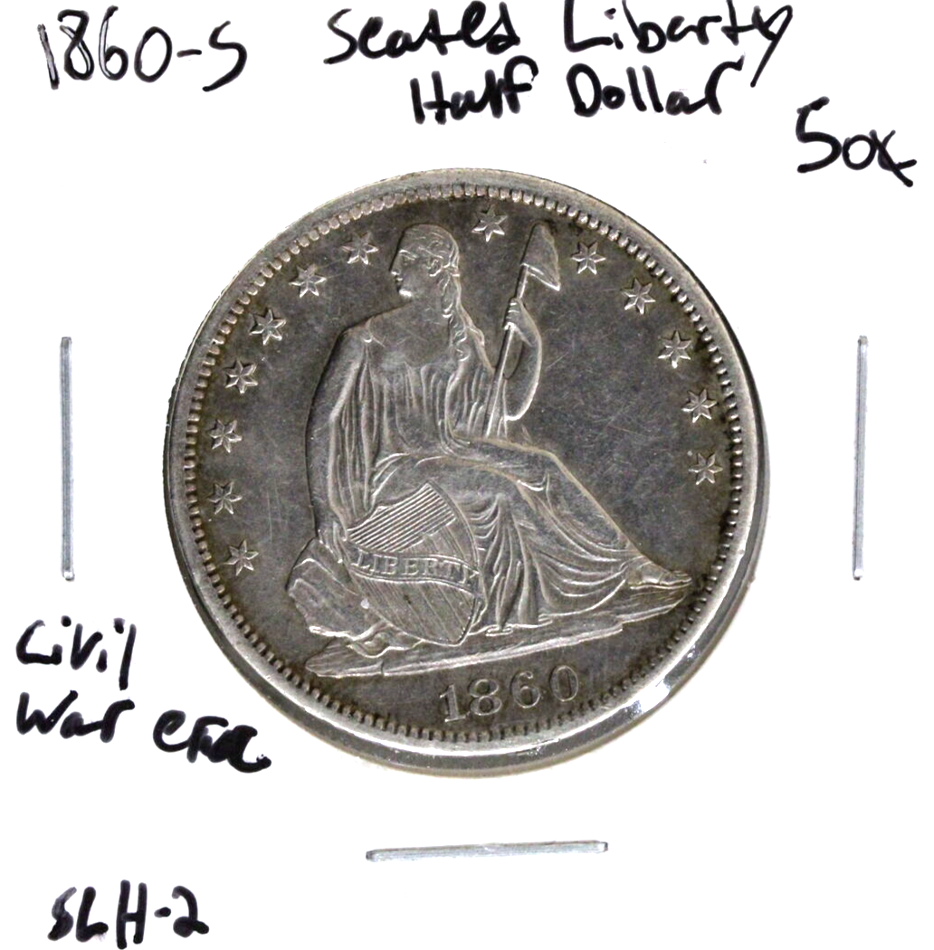 1860-S (AU) Seated Liberty Half Dollar 50c - About Uncirculated Civil War Era