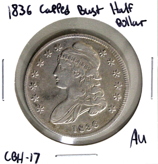 1836-P (AU) Capped Bust Half Dollar Lettered Edge 50c - About Uncirculated Coin