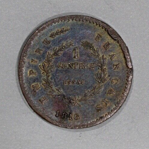 1816 France Essai Pattern Napoleon II 1 Centime Bronze Coin TONED