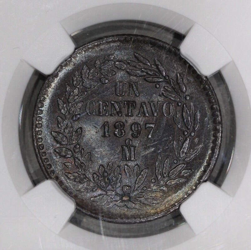 1897-Mo Mexico Un 1 Centavo NGC MS 65 BN Toned Copper Coin