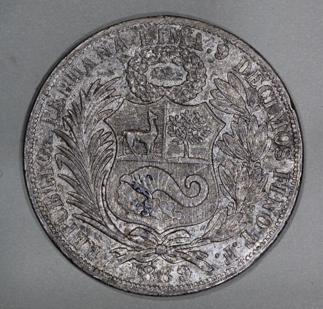 1889 Peru Un 1 Sol Lima Mint .900 Fine Silver Coin