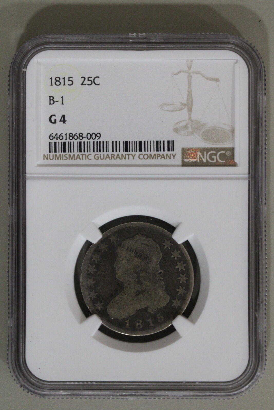 1815 (G4) Capped Bust Quarter 25c B-1 Browning 1 NGC Graded Coin
