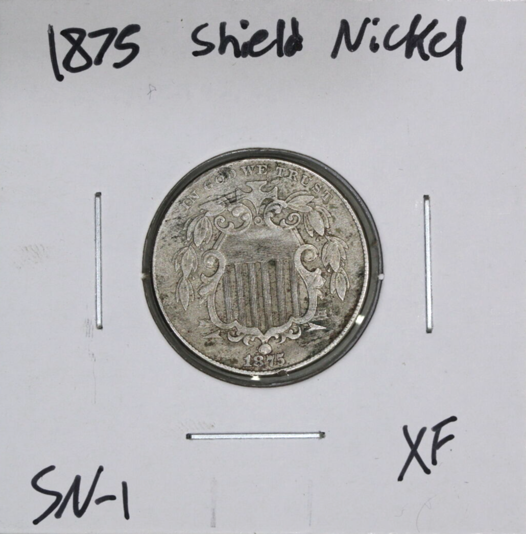 1875 (XF) Shield Nickel 5c - Extremely Fine US Coin