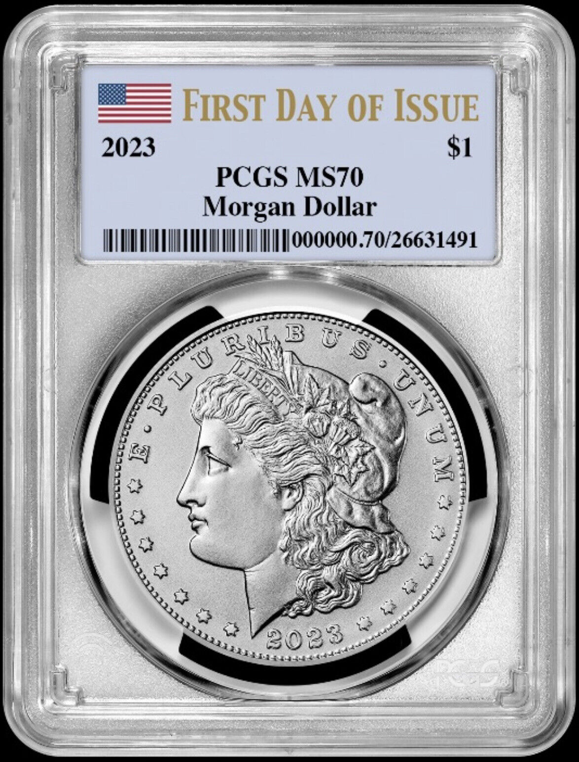 2023 Morgan Silver Dollar (MS70) PCGS First Day of Issue FDOI (Flag) - presale