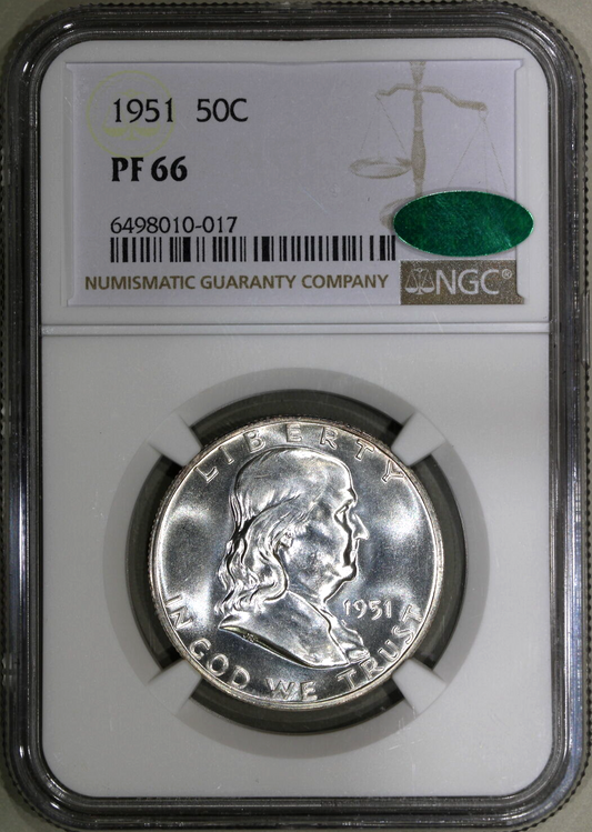 1951 (PF66 CAC) Franklin Half Dollar Proof Silver 50c NGC Graded Coin