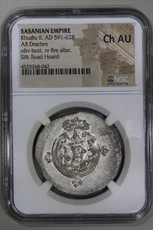 591-628 Sasanian Empire Drachm Silk Road Hoard Choice NGC AU Anicent Silver Coin