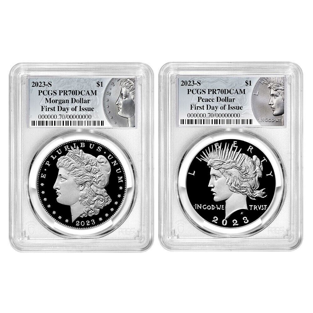 2023-S Proof Morgan & Peace Dollar $1 (PR70) PCGS First Day of Issue FDOI 2 Coin
