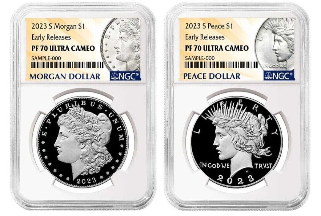 2023-S Proof Morgan & Peace Silver Dollar $1 (PF70) NGC Early Releases ER- 2pc