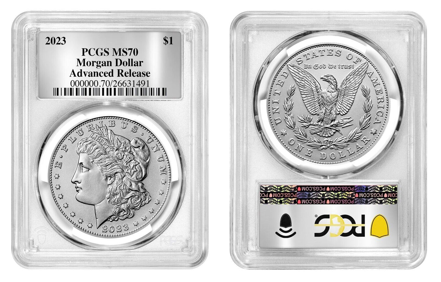 2023 Morgan & Peace Dollar $1 (MS70) PCGS Advanced Release AR -Silver Foil Label