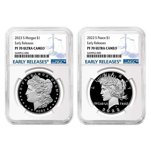 2023-S Proof Morgan & Peace Silver Dollar $1 (PF70) NGC Early Releases ER - 2pc