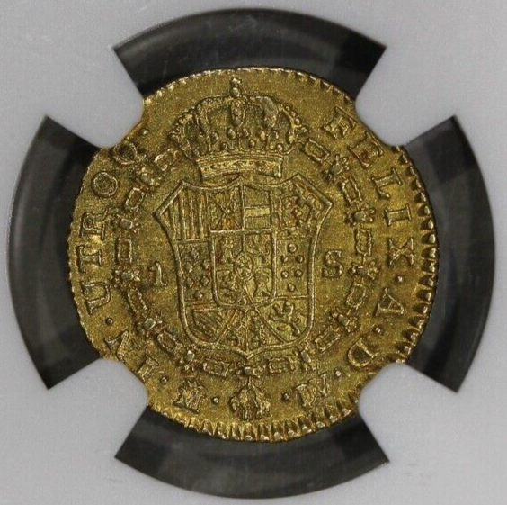 1785 Madrid Spain Gold 1 Escudo NGC AU58 Almost Uncirculated Coin