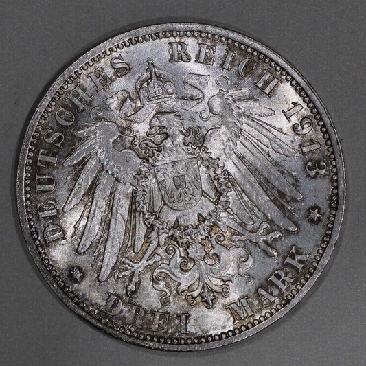 1913 Saxony 3 Mark Battle of Leipzig UNC silver coin