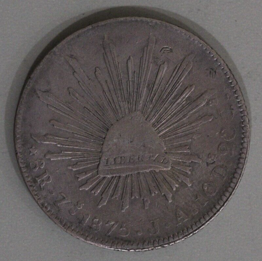 Mexico 1875-Zs Cap and Ray 8 Reales Toned - Zacatecas Mint Silver Coin