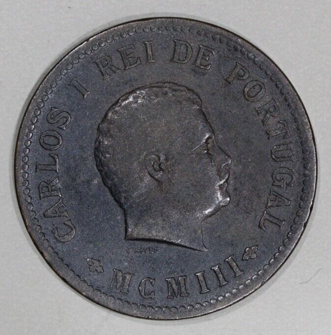 1903 India - Portugese Carlos I - 1/2 Tanga Coin
