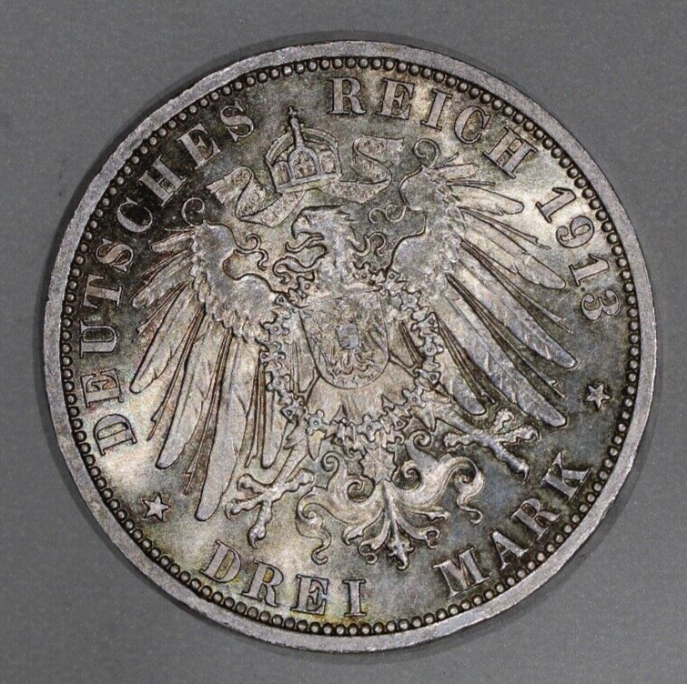 1913 Prussia 25th Anniversary Reign of King William II - 3 Mark UNC Silver Coin