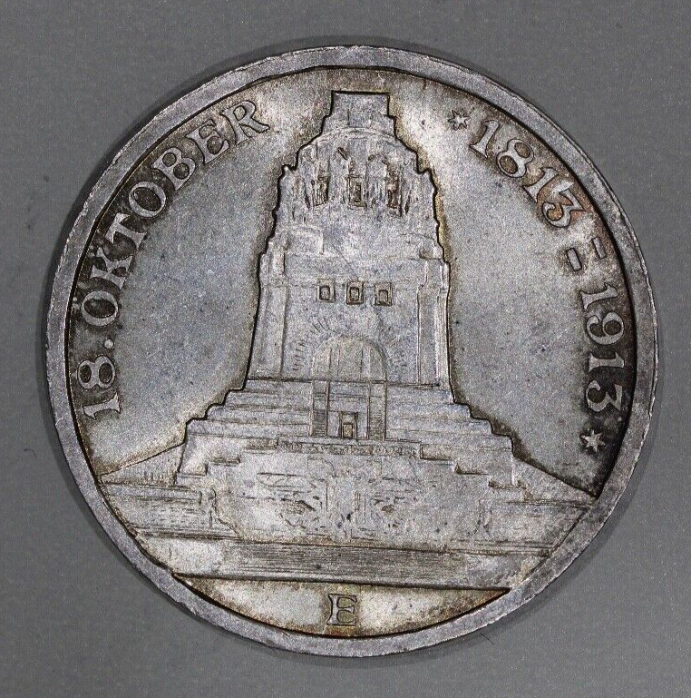 1913 Saxony 3 Mark Battle of Leipzig UNC silver coin