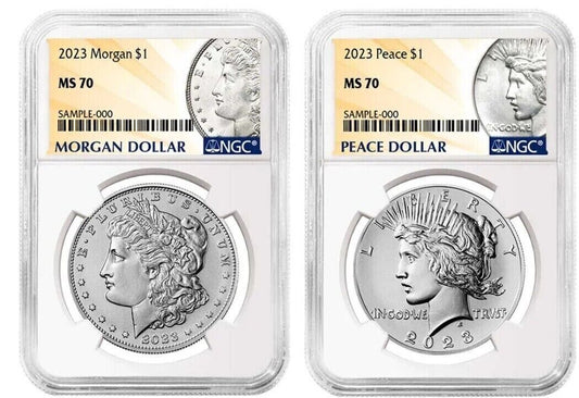 2023 Morgan & Peace Silver Dollar $1 (MS70) NGC - 2 pc Coin Set - presale